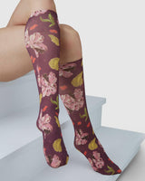 Helen Bullock Floral Knee Highs - Red Maroon