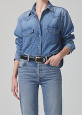Cropped Western Shirt - Carolina Blue