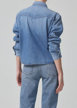 Cropped Western Shirt - Carolina Blue