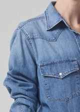 Cropped Western Shirt - Carolina Blue