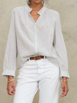Chrissie Long Sleeve Top - White Stripe