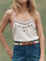 The Beaded Slim Tank - Washed White