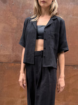 Elliott PJ Top in French Linen - Black