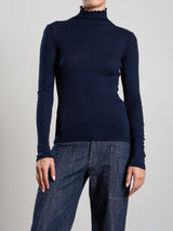Cleo Turtleneck in Lightweight Rib - Midnight