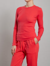 Jimmy Long-Sleeve Tee in Lightweight Rib - Poppy