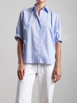 Claude Shirt in Italian Poplin Stripe - Blue/Red