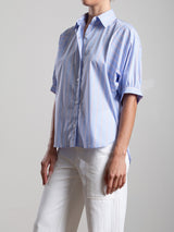 Claude Shirt in Italian Poplin Stripe - Blue/Red