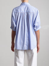 Claude Shirt in Italian Poplin Stripe - Blue/Red