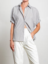 Claude Shirt in Organic Cotton Stripe - Olive