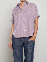 Claude Shirt In Striped Poplin - Bordeaux