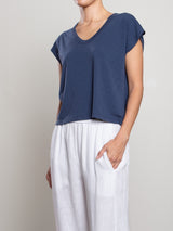 Lena Slouchy Scoop Neck Tee in Supima Slub - Blueberry