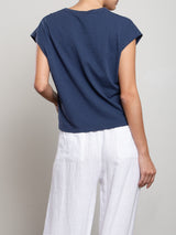 Lena Slouchy Scoop Neck Tee in Supima Slub - Blueberry