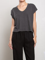 Lena Slouchy Scoop Neck Tee in Supima Slub - Vintage Black
