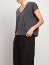 Lena Slouchy Scoop Neck Tee in Supima Slub - Vintage Black