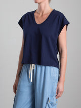 Lena Slouchy Scoop Neck Tee in Supima Slub - Midnight
