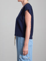 Lena Slouchy Scoop Neck Tee in Supima Slub - Midnight