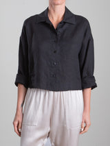 Esme Crop Shirt in French Linen - Black