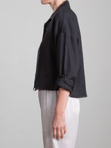 Esme Crop Shirt in French Linen - Black