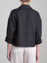Esme Crop Shirt in French Linen - Black