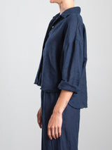 Esme Crop Shirt in French Linen - Ink
