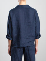 Esme Crop Shirt in French Linen - Ink
