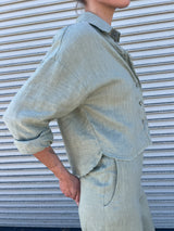 Esme Crop Shirt in French Linen - Seagrass