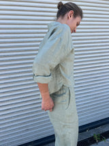 Esme Crop Shirt in French Linen - Seagrass