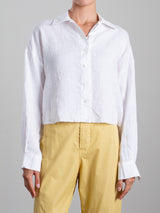 Esme Crop Shirt in French Linen - White