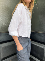Esme Crop Shirt in French Linen - White