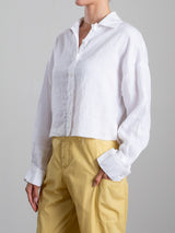 Esme Crop Shirt in French Linen - White