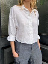 Esme Crop Shirt in French Linen - White