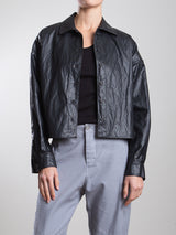 Esme Crop Shirt in Faux Leather - Black
