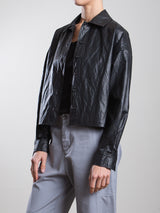 Esme Crop Shirt in Faux Leather - Black