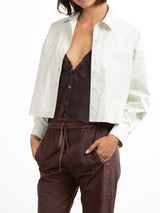 Esme Crop Shirt in Faux Leather - Ivory