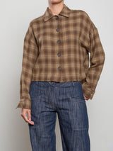 Esme Crop Shirt in Ombre Plaid - Earth