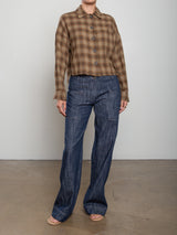 Esme Crop Shirt in Ombre Plaid - Earth