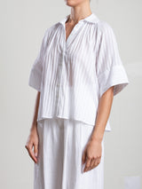 Halle Shirt in Cotton Tonal Stripe - White