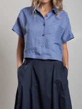 Zoey Shirt in French Linen - Bay