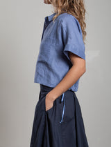 Zoey Shirt in French Linen - Bay