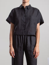 Zoey Shirt in French Linen - Black