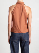 Atlas Halter in Italian Poplin - Adobe