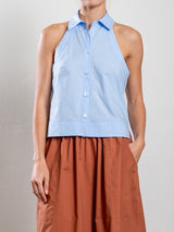 Atlas Halter in Italian Poplin - Banker Blue