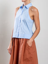 Atlas Halter in Italian Poplin - Banker Blue
