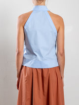 Atlas Halter in Italian Poplin - Banker Blue