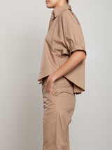 Claude Crop Shirt in Cotton Tencel - Chai