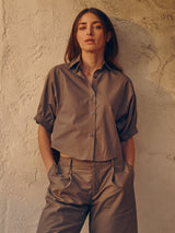 Claude Crop Shirt in Cotton Tencel - Army