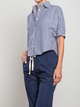 Claude Crop Shirt in Organic Cotton Stripe - Navy/White