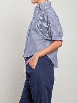 Claude Crop Shirt in Organic Cotton Stripe - Navy/White
