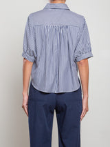 Claude Crop Shirt in Organic Cotton Stripe - Navy/White