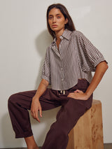 Claude Crop Shirt in Porto Stripe - Brown
